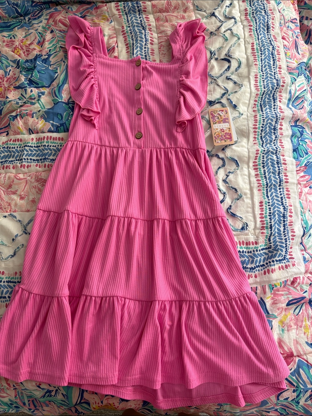 btween Pink Ruffle Tiered Sundress with Button Front